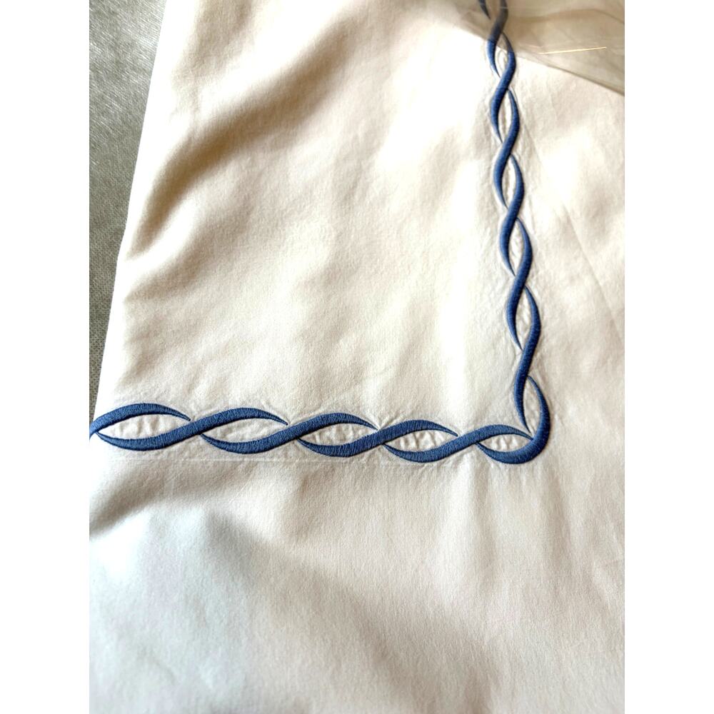 D. Porthault Tresse Blue King Duvet Cover White 100% Cotton Luxury